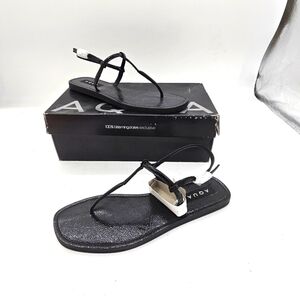 AQUA Zen Black Patent Flat Sandals Size 7.5 – Chic Adjustable Straps New In Box